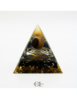 Orgonite pyramide Oeil de Tigre et Obsidienne Noire Arbre de Vie  Spirale