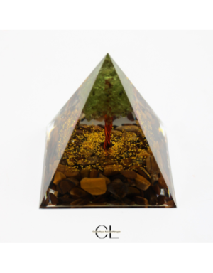 Orgonite pyramide Oeil de Tigre  Péridot Arbre de Vie