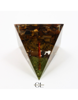 Orgonite pyramide Oeil de Tigre  Péridot Arbre de Vie