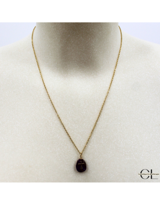 Collier chaine en acier inoxydable doré  avec pierre Améthyste A et Croix