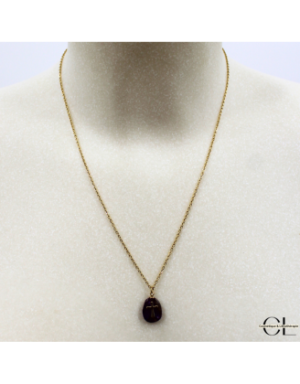 Collier chaine en acier inoxydable doré  avec pierre Améthyste A et Croix