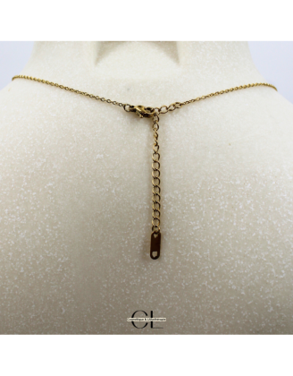 Collier chaine plume doré en forme Y  en acier inoxydable avec pierre Quartz Rose A 8mm