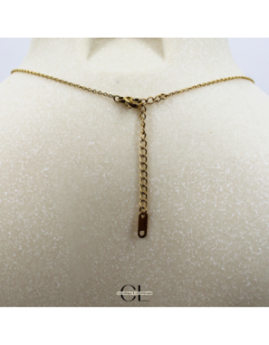 Collier chaine plume doré en forme Y  en acier inoxydable avec pierre Quartz Rose A 8mm