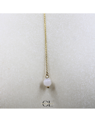 Collier chaine plume doré en forme Y  en acier inoxydable avec pierre Quartz Rose A 8mm