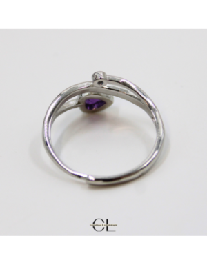 Bague en cuivre blanc ajustable facetté Amethyste AA en forme de cœur