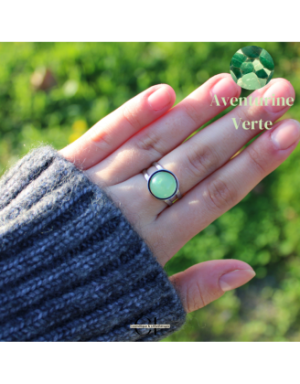 Bague en acier inoxydable argentée avec pierre Aventurine Verte A