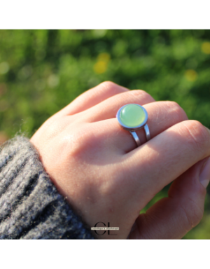 Bague en acier inoxydable argentée avec pierre Aventurine Verte A