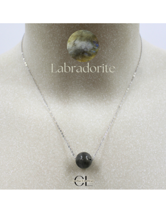 Collier en argent 925  avec pierre Labradorite A Boule 12mm