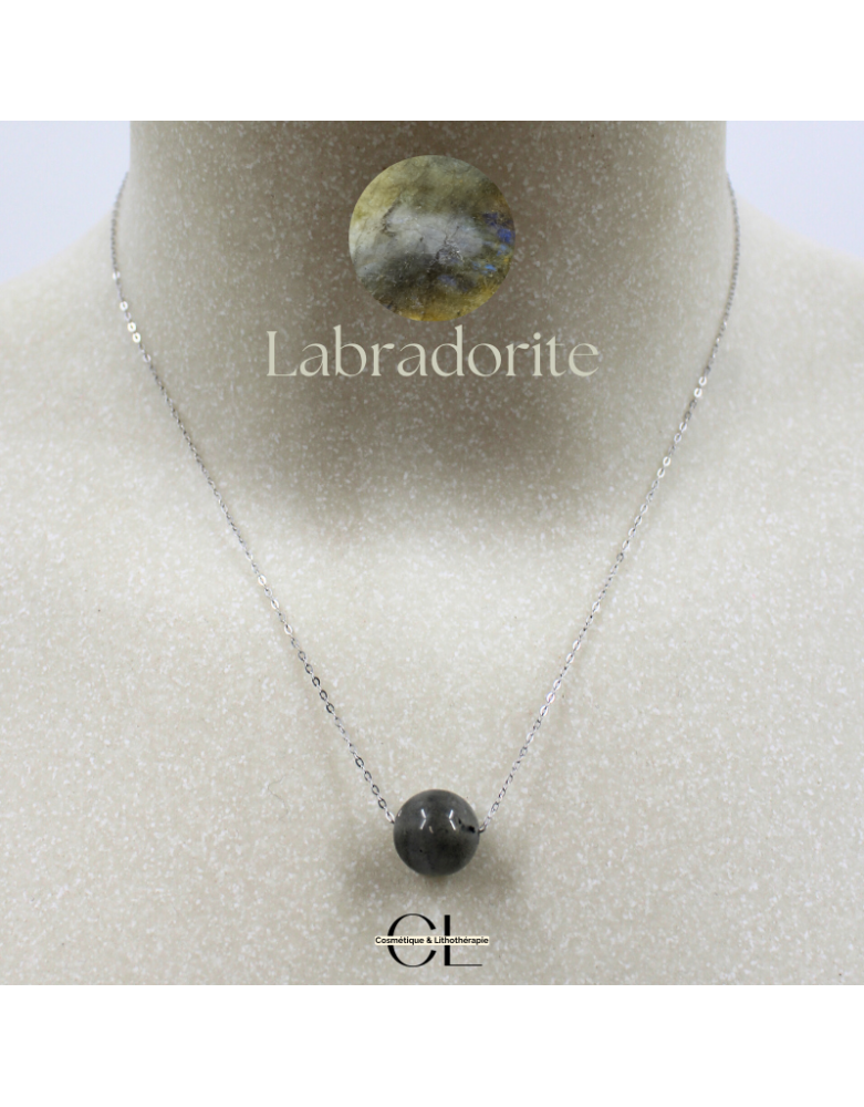 Collier en argent 925  avec pierre Labradorite A Boule 12mm