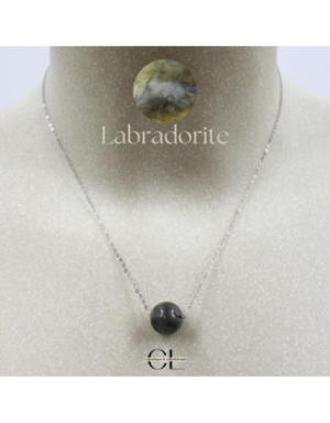 Collier en argent 925  avec pierre Labradorite A Boule 12mm