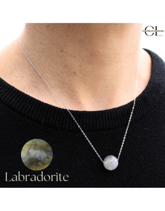 Collier en argent 925  avec pierre Labradorite A Boule 12mm