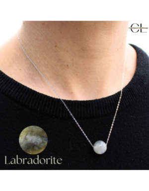 Collier en argent 925  avec pierre Labradorite A Boule 12mm