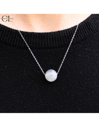 Collier en argent 925  avec pierre Labradorite A Boule 12mm