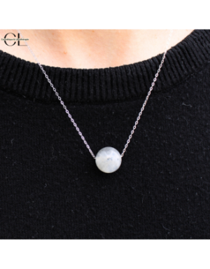 Collier en argent 925  avec pierre Labradorite A Boule 12mm