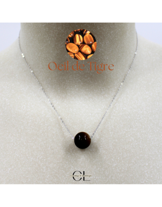 Collier en argent 925 avec pierre Oeil de Tigre AA boule 12mm