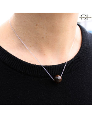 Collier en argent 925 avec pierre Oeil de Tigre AA boule 12mm