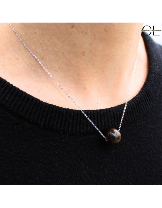Collier en argent 925 avec pierre Oeil de Tigre AA boule 12mm