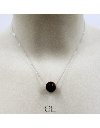 Collier en argent 925 avec pierre Oeil de Tigre AA boule 12mm