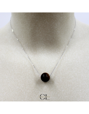 Collier en argent 925 avec pierre Oeil de Tigre AA boule 12mm