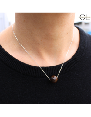 Collier en argent 925 avec pierre Oeil de Tigre AA boule 12mm