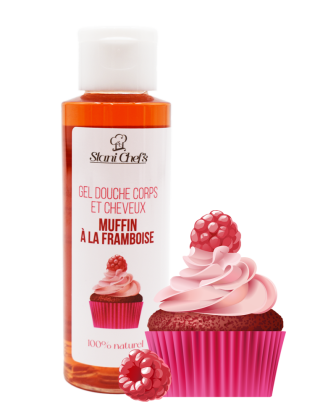 2 en 1 Gel douche corps et shampoing - Muffin à la framboise - 100ml 100% naturel - Format voyage