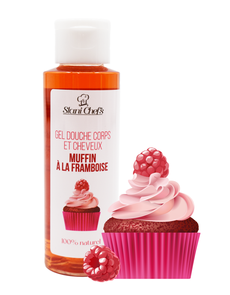 2 en 1 Gel douche corps et shampoing - Muffin à la framboise - 100ml 100% naturel - Format voyage