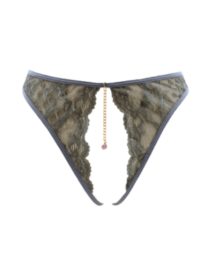 String gris avec bijou couleur aléatoire et chaîne dorée