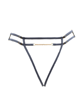 String gris avec bijou couleur aléatoire et chaîne dorée