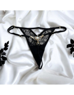 String noir avec bijou perle & strass dorés