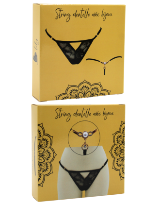 String noir avec bijou perle & strass dorés