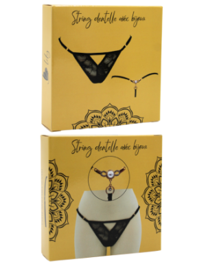 String noir avec bijou perle & strass dorés