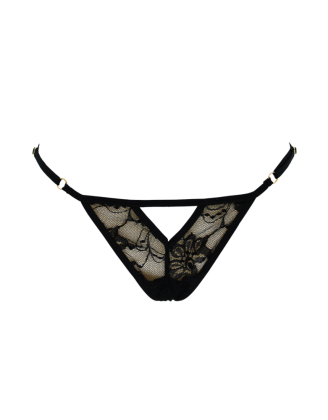 String noir avec bijou perle & strass dorés