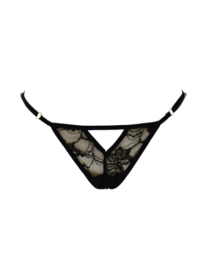 String noir avec bijou perle & strass dorés