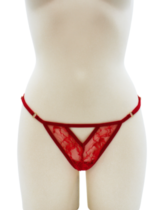 String rouge avec bijou perle & strass dorés