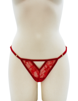 String rouge avec bijou perle & strass dorés