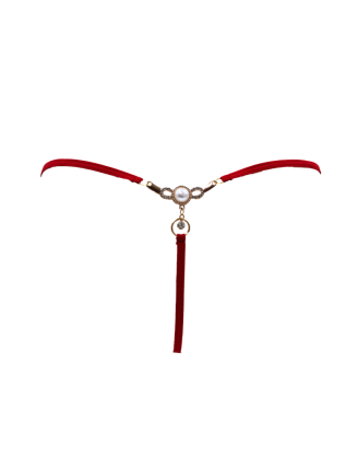 String rouge avec bijou perle & strass dorés