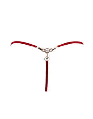 String rouge avec bijou perle & strass dorés
