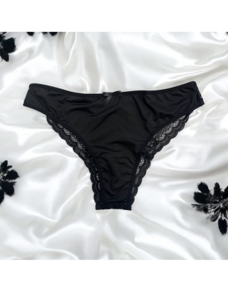 Culotte noire en dentelle avec nœud en satin