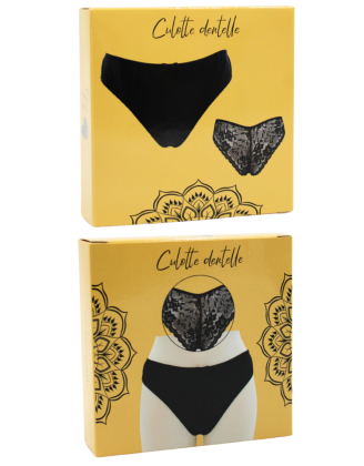 Culotte noire en dentelle avec nœud en satin