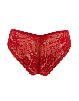 Culotte rouge en dentelle avec nœud en satin