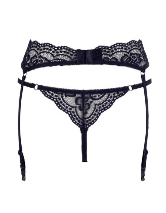 Porte-jarretelles en dentelle noire et string assorti