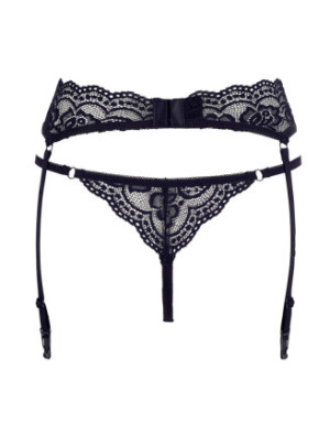 Porte-jarretelles en dentelle noire et string assorti