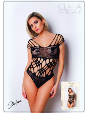 Body noire en résille et lanières - Le Numéro 1 - Collection Body