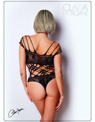 Body noire en résille et lanières - Le Numéro 1 - Collection Body