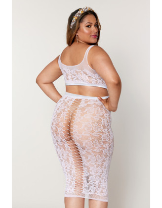 Ensemble 2 pièces grande taille, brassière résille fantaisie et jupe longue assorti