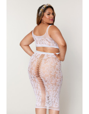 Ensemble 2 pièces grande taille, brassière résille fantaisie et jupe longue assorti