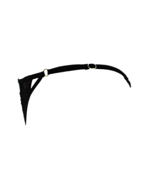 Tanga noir en dentelle avec bijou losanges dorés