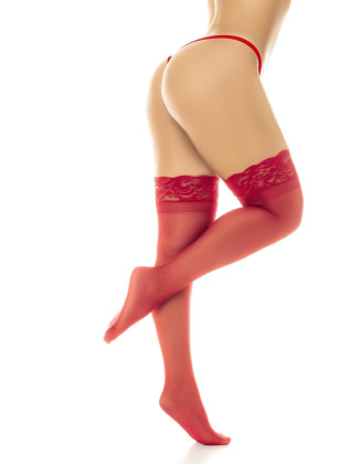 Bas en nylon sexy rouge autofixant
