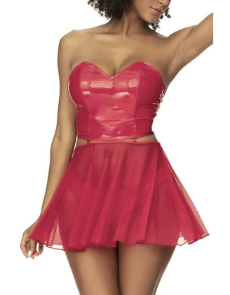 Ensemble lingerie Deux Pièces "Wet Look" Rouge
