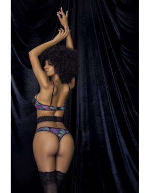 Deux-en-un, nuisette et ensemble trois pièces noir, tissu fleur exotique